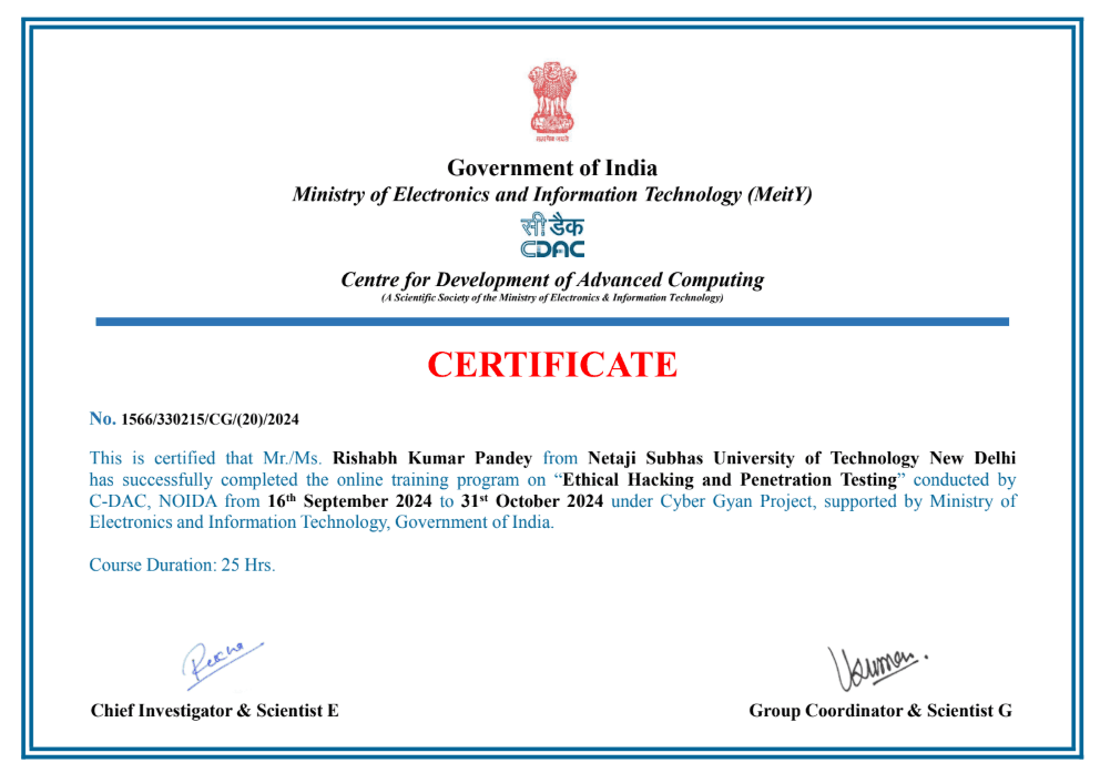Ethical Hacking and Penetration Testing Certificate