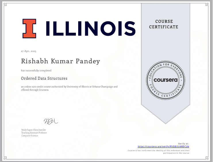 Ordered Data Structures Certificate